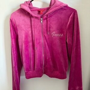 Guess Pink Velour Hoodie Jacket